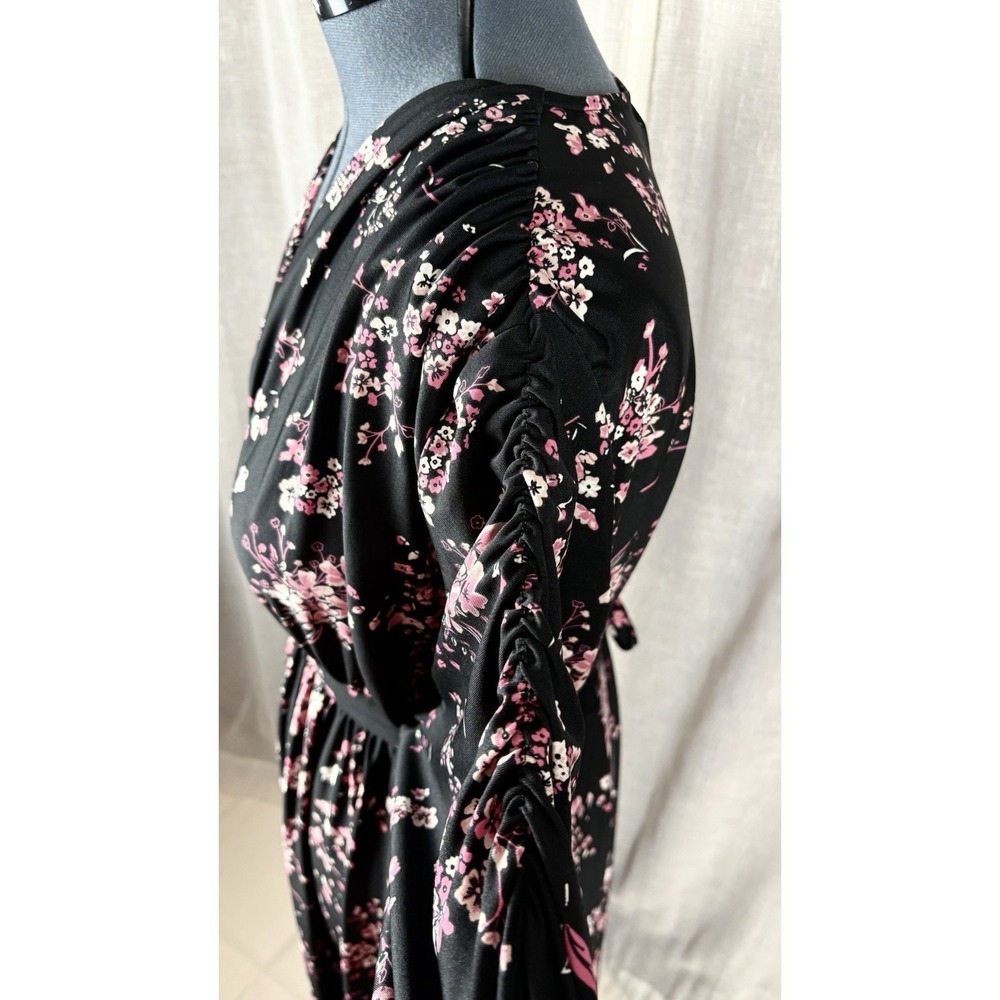 Cherry Blossom Print Dress Caftan Size 3X 26 28 Black Tie Back Whimsigoth - Picture 10 of 14